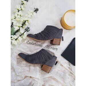 Fergalicious Womens Iggy Ankle Boots Gray Pointed Toe Zip Stacked Heels 7.5M New